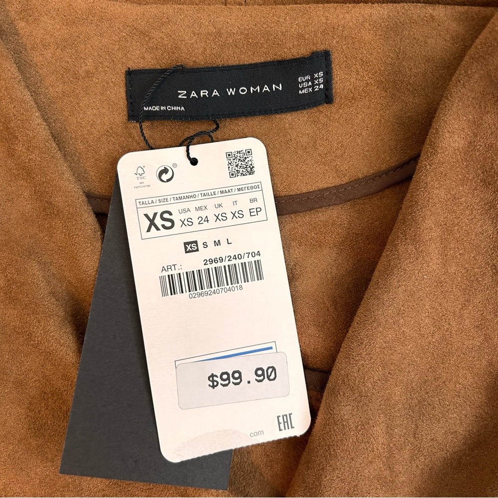 Zara Faux Suede Over Shirt XS NWT - Picture 8 of 8